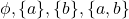 \phi, \{a\}, \{b\}, \{a,b\}