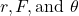 r, F, \text{and } \theta