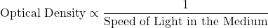 \text{Optical Density} \propto \dfrac{1}{\text{Speed of Light in the Medium}}