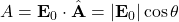 A = \mathbf{E}_0 \cdot \hat{\mathbf{A}} = |\mathbf{E}_0| \cos \theta