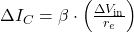 \Delta I_C = \beta \cdot \left( \frac{\Delta V_{\text{in}}}{r_e} \right)