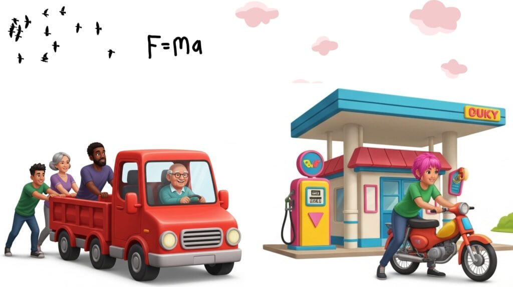 Newton 2nd Law of Motion | Moving A Truck vs A Bike | Illustration