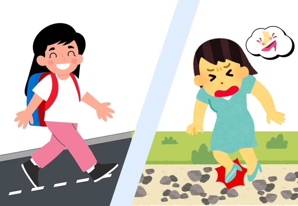 Walking on Smooth vs. Rough Roads and Pressure