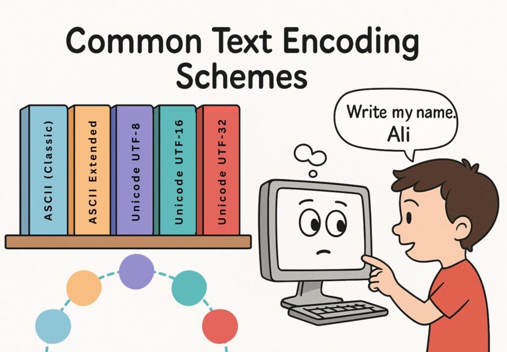 Common Text Encoding Schemes | ASCII to Unicode Evolution | Illustration