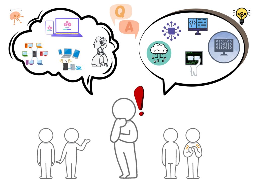Illustration of a Human thinking, How Computers Read and Write Letters_ - Confusion to Enlightenment