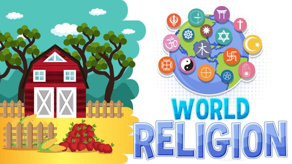 12- Illustration of Major World Religions on a Globe - Religions Based on Demographic Studies