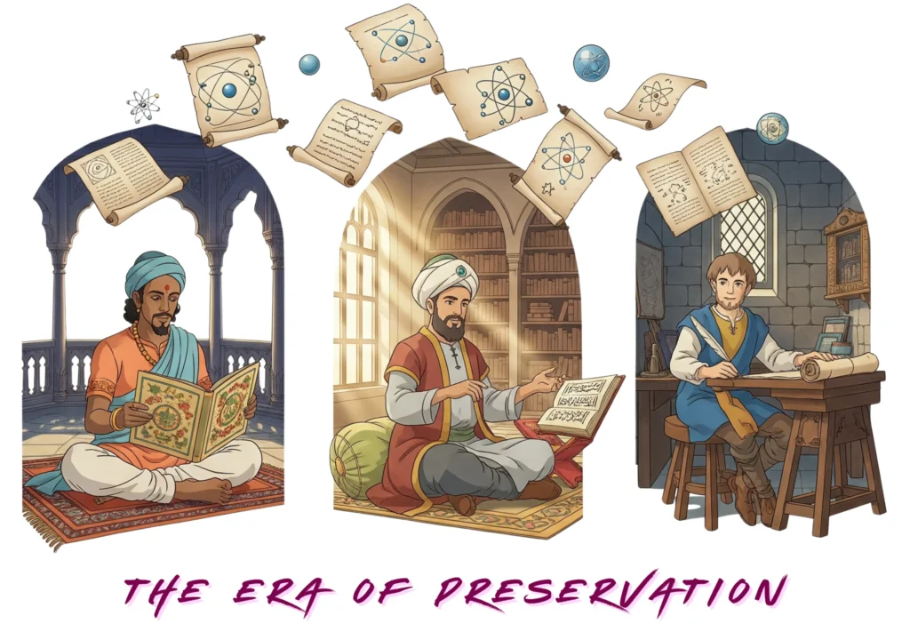 Atomic Thinking in the Dark Ages _ Illustration of the Atomic Idea Preservation Over Time