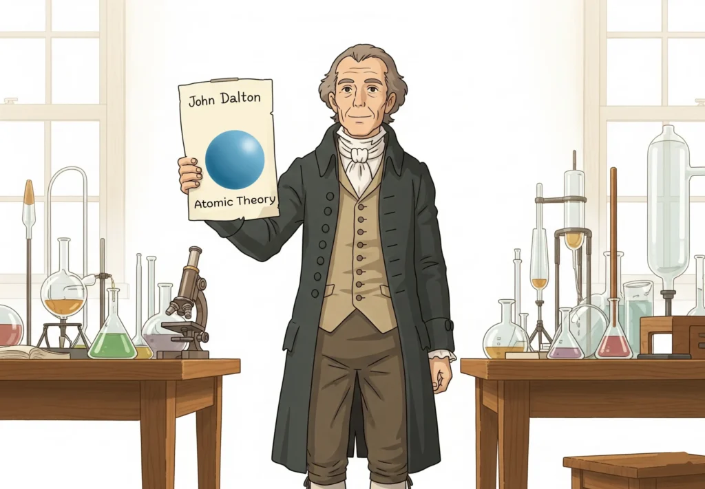 Dalton’s Atomic Theory _ Illustration of a Man Holding Papers Inside a Laboratory