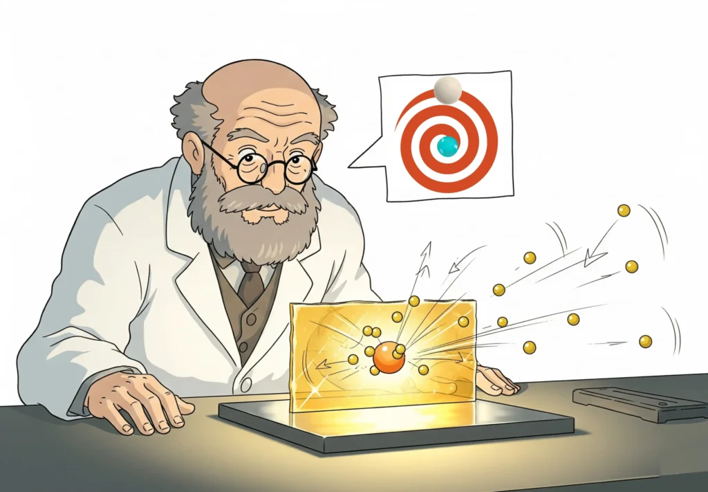 Illustration of Rutherford performing Gold Foil Experiment _ The Father of Nuclear Physics