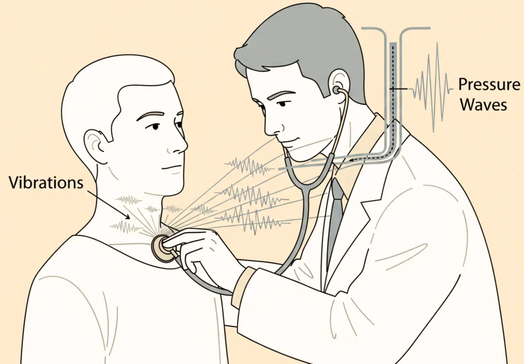 Illustration of Sound Waves and the Working of Stethoscopes
