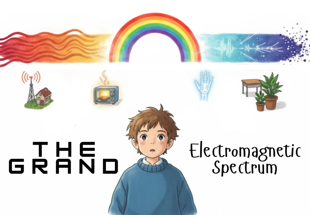 A Boy Amazed by The Grand Electromagnetic Spectrum _ Illustration